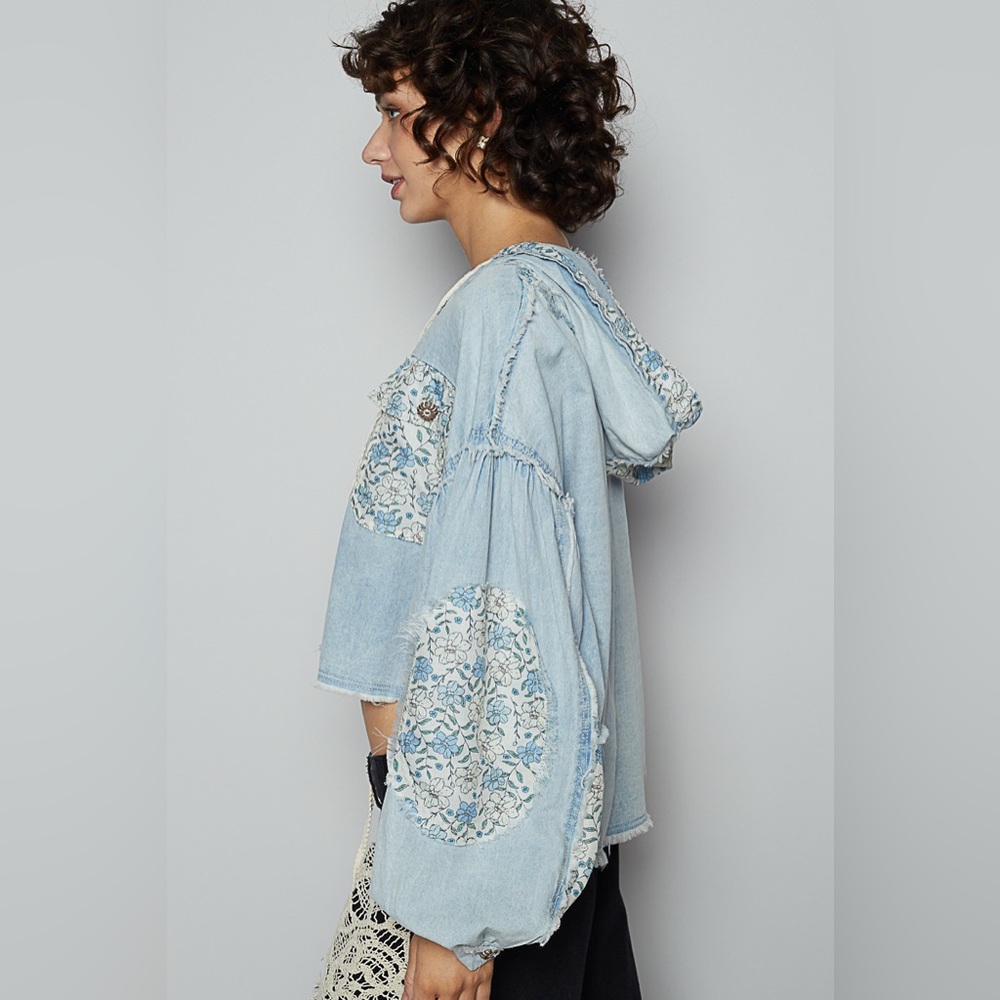 Pol Light Blue Floral Patchwork Jacket - image 3